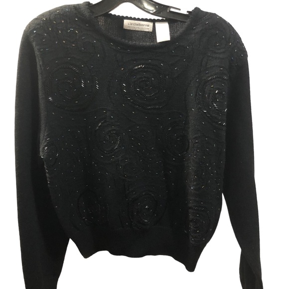 Vintage Liz Claiborne Petite Collection Lambswool Crop Beaded  Sweater SZ M - Picture 6 of 11